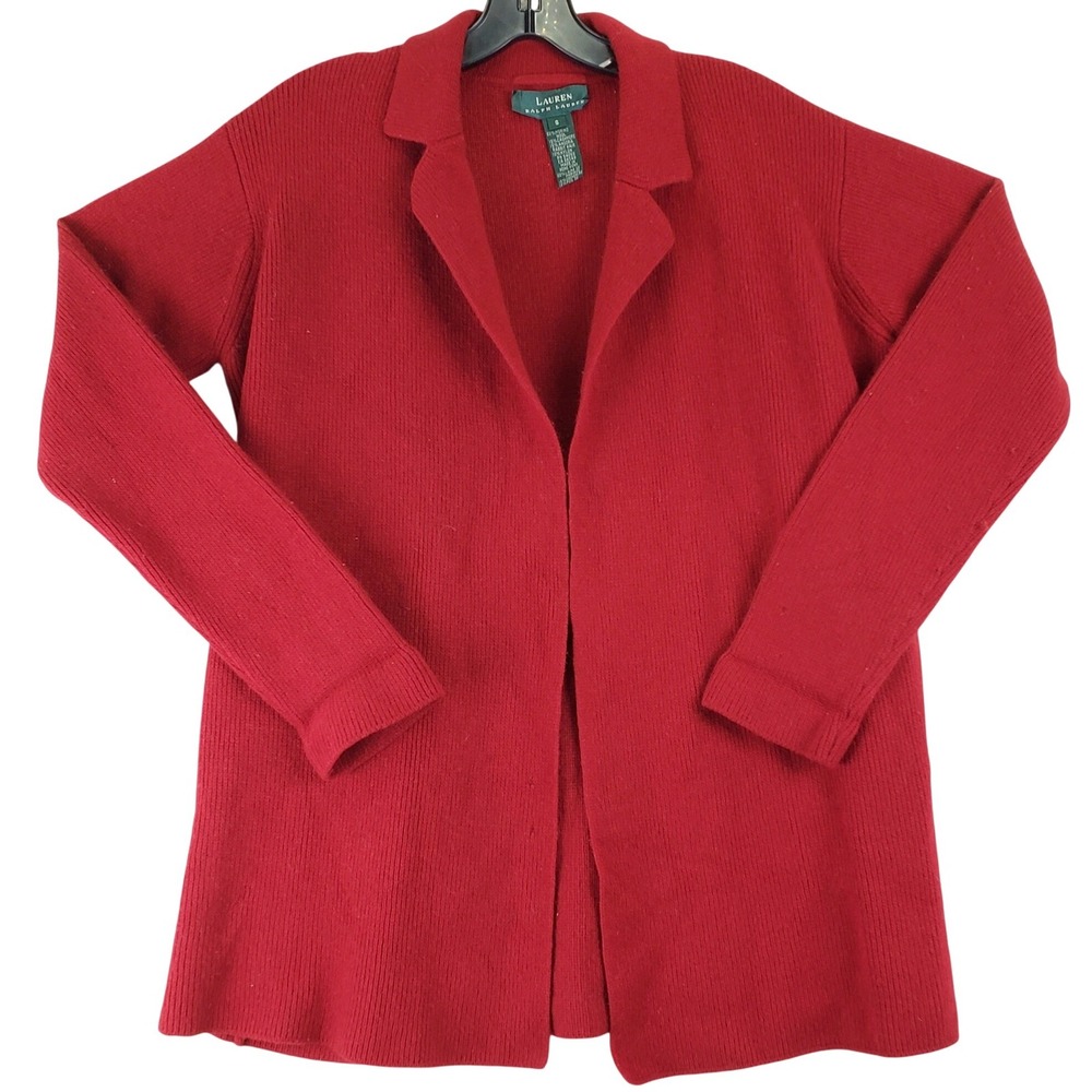 Lauren Ralph Lauren Wool Cardigan Womens S Red Cashmere Rabbit Hair Longline